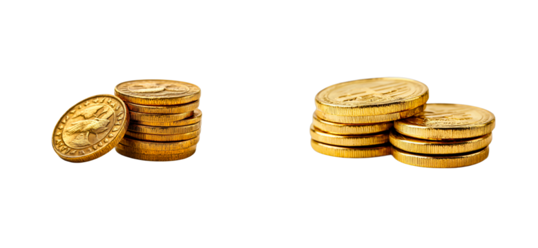 Gold coins stacked business investment financial growth. Cut out set