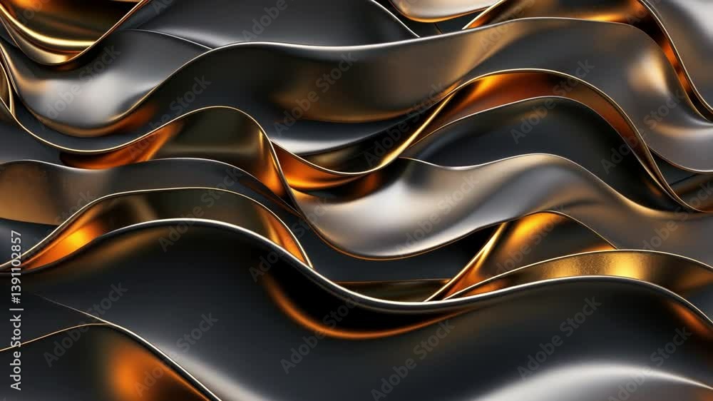 Poster sleek metallic waves of flowing textures in dark and warm tones create elegant abstract design, show