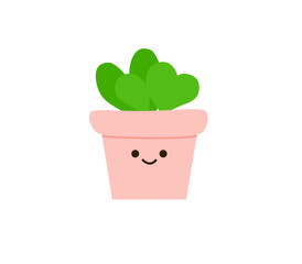 Happy Heart-Leaf Plant in Pink Pot: Kawaii Illustration
