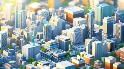 A vibrant, stylized cityscape showcasing modern architecture and urban planning.