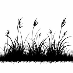Silhouette Art of Flowering Grasses in Eco-Friendly Landscape: Sustainable Agriculture & Biodiversity Illustration
