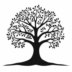 Obraz premium Black Silhouette Tree with Branches and Leaves Illustration - Natural Harmony and Organic Lifestyle