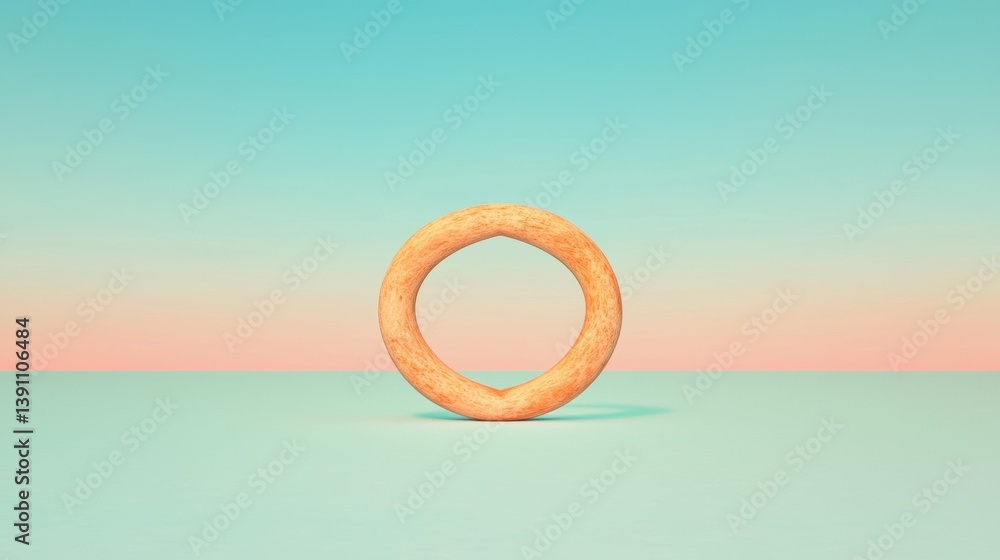 Poster a minimalist image featuring a donut-shaped object against a soft pastel background, highlighting si