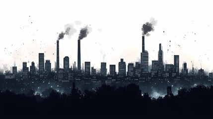 Fototapeta premium Urban City Pollution: Industrial Smoke and Fumes Impact on Modern Cityscape and Environment