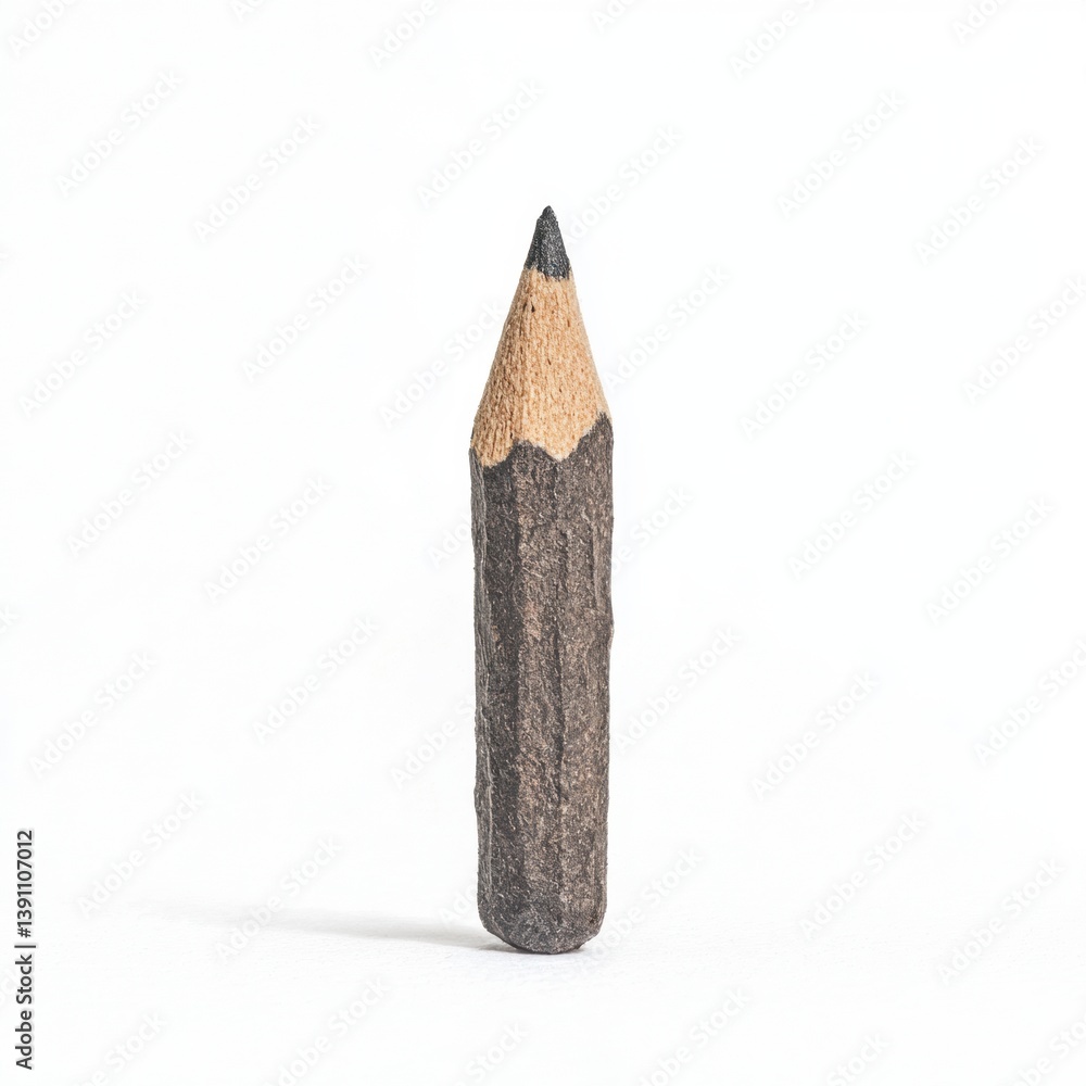 Poster a wooden pencil with a sharpened tip stands upright against a plain background, showcasing its simpl