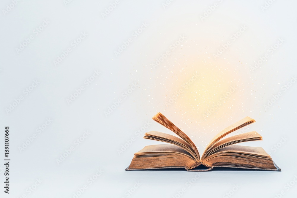 Poster an open book emits a soft glow, symbolizing knowledge and creativity against a minimalist background