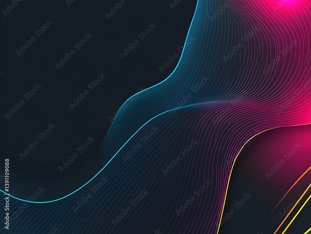 Poster abstract graphic design featuring curved lines and gradients on a dark background