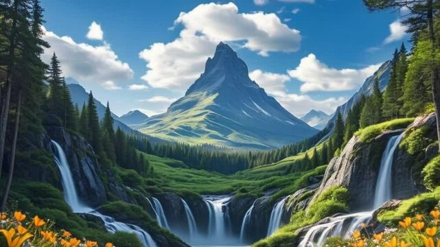 Nature world with big mountain, blue sky and cloud