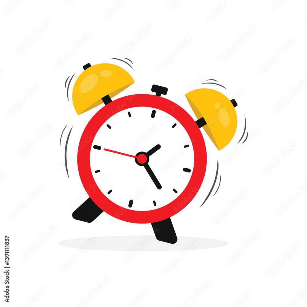 Poster ringing alarm clock. wake up timer clock. morning timer clock cartoon design. ringing watch. vector 