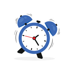 Ringing alarm clock. Wake up timer clock. Morning timer clock cartoon design. Ringing watch. Vector illustration. Alarm clock icon isolated on white background.