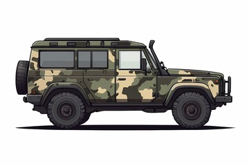 Adventure-Ready Military Style SUV: Off-Road Utility Vehicle with Camouflage Design for Outdoor Exploration and Camping