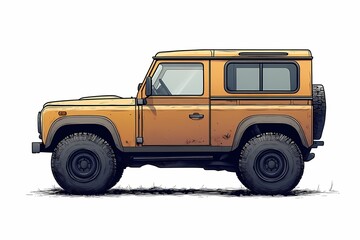 Explore Rugged Terrain: Orange SUV Off-Road Adventure Illustration for Adventure Seekers