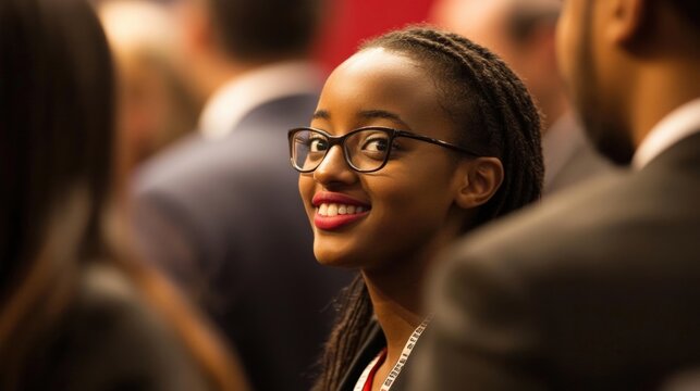 Closeup on a group of attendees engaged in animated conversation their faces lit with excitement as they exchange friendly greetings and share stories about past diplomatic successes
