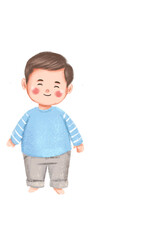 Smiling Toddler in Blue Sweater and Grey Pants, Watercolor Illustration
