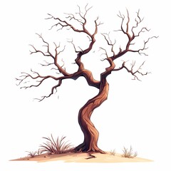 Barren Tree Branch - Eco-Friendly Dry Landscape Illustration: Nature's Twisted Art
