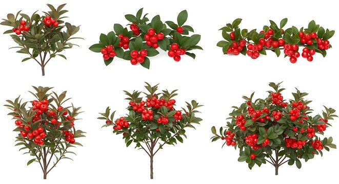 Red Berries Bush Collection: Six Stunning Images of Gaultheria Shallon