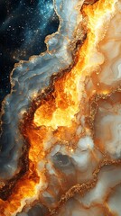 Vibrant Cosmic Scene with Orange, Gold, and Gray Nebula Against Stars

