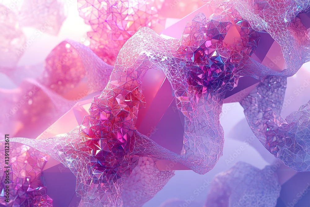 Poster abstract geometric design with faceted shapes and delicate crystalline structures