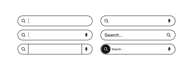 Search here. Search bar for ui. Search bar vector icons in flat design, isolated on transparent background. Vector illustration