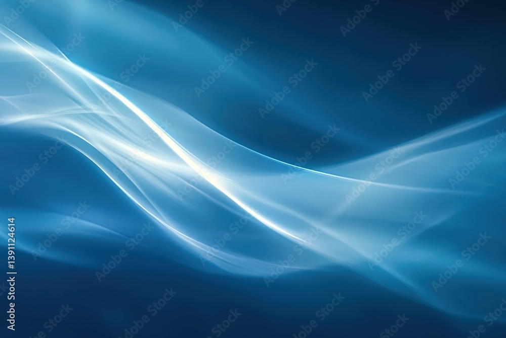 Poster abstract flowing light curves on a blue background create a sense of movement and energy