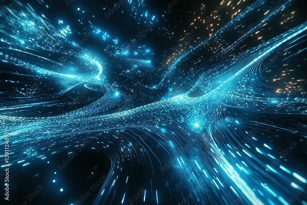 Poster abstract flowing blue and white light streams create a dynamic futuristic scene