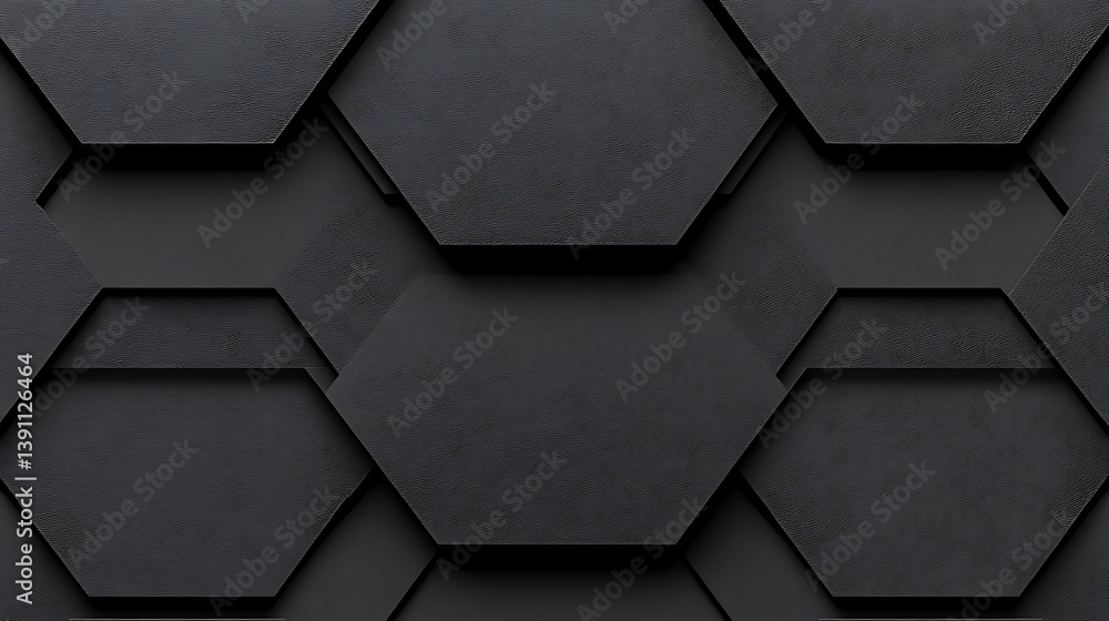 Poster dark geometric hexagon forms stacked in seamless design for backgrounds