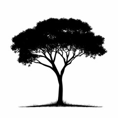 Fototapeta premium Black Silhouette Tree Illustration: Elegant Nature Artwork in Scenic Countryside Landscape