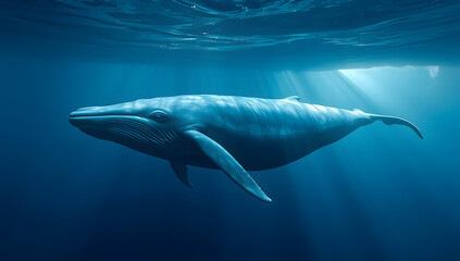 Fototapeta premium a majestic large whale isolated on deep blue ocean 