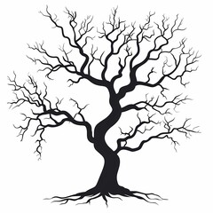 Black Silhouette Tree Illustration: Artistic Design of Leafless Tangled Branches in an Eco-Friendly Nature-Themed Abstract Shape