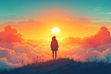 Epic Sunset Sky with Silhouette: Tranquil Adventure and Dreamy Horizon