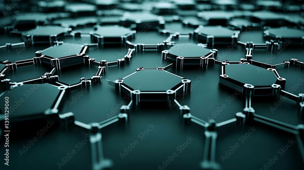 Poster sophisticated interconnected metallic polygons with reflective surface texture