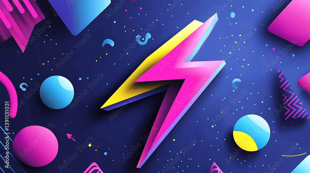 Poster bold graphic design with vibrant colors and geometric shapes. a stylized lightning bolt stands out a