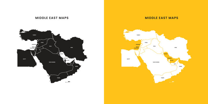 Middle East map vector free. Middle East map with county shape in single color. Vector map of geopolitical region middle east.