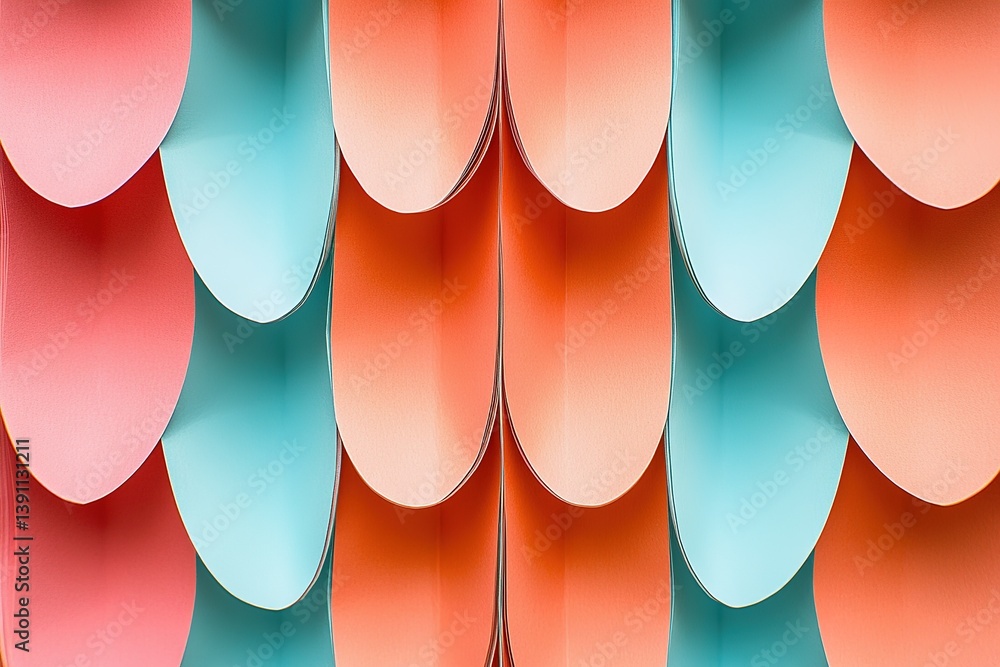Poster abstract layers of paper in coral salmon and blue create an interesting pattern