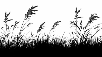 Eco-Friendly Scenic Grass and Plant Silhouettes: Nature-Inspired Botanical Background for Landscape Design