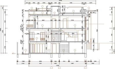 vector sketch illustration of modern minimalist deconstruction house architectural design with scale size 