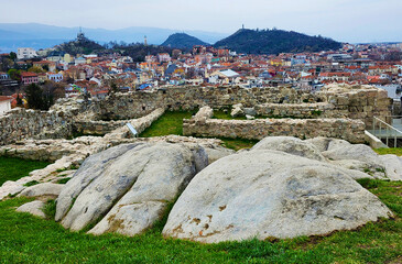 View from the ancient ruins of Nebet Tepe over the city of Plovdiv, Bulgaria