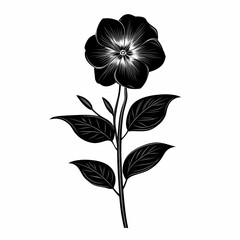 Elegant Black Botanical Illustration with Detailed Petals and Leaves - Stylish Floral Design Artwork