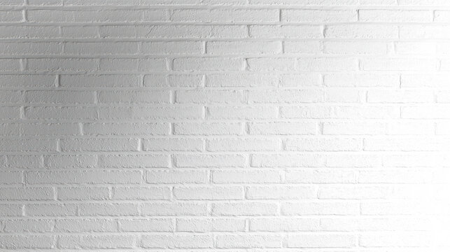 White painted brick wall texture background realistic. Clean regular masonry pattern surface wallpaper design element modern urban loft style.