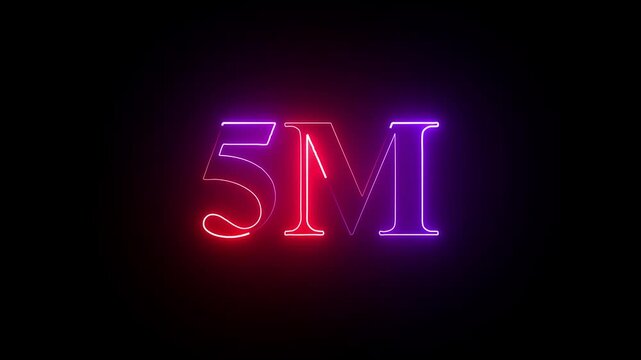 Neon a vibrant purple design with the text "5M FOLLOWERS." The letters are stylized and illuminated, conveying a celebratory tone.
