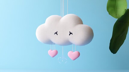 A whimsical cloud, adorned with hearts, hangs gently.  Delicate pastel colors evoke a soft, romantic mood