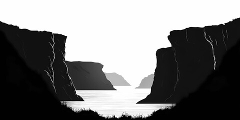 Monochrome Wilderness: Black and White Scenic River Canyons with Dramatic Cliffs and Reflections - Explore Peaceful Rural Natural Beauty