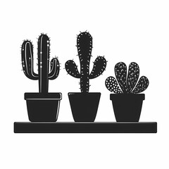 Modern Minimalist Cactus Design: Black and White Wall Art for Eco-Friendly Home Decor with Potted Suculents and Botanical Prints
