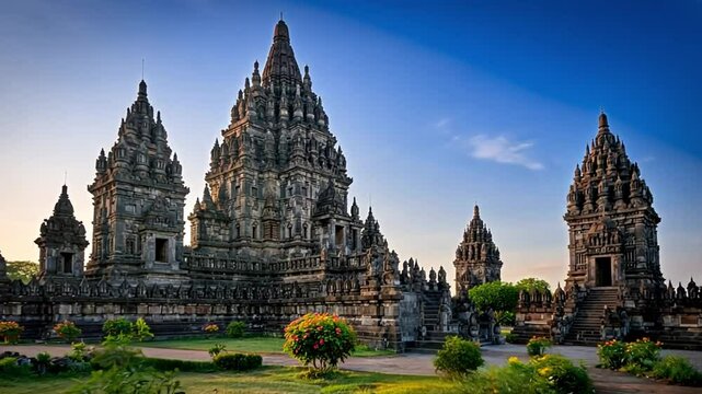 Majestic View of Prambanan Hindu Temple Complex in Indonesia