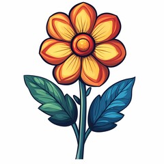 Blooming Botanical Illustration: Vibrant and Colorful Floral Art with Cheerful Spring Petals and Leaf Detail in Eco-Friendly Modern Design