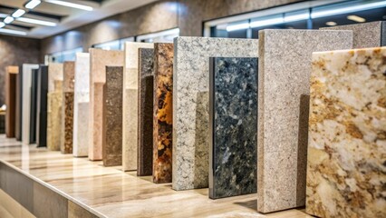 granite countertops samples displayed in a row
