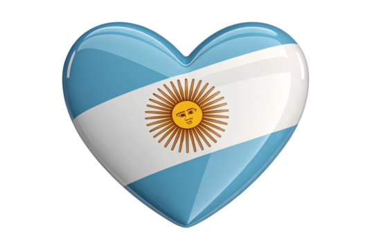 argentine flag in the Form of Heart isolated on transparent background, 3d rendering-generated by ai