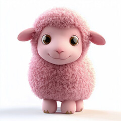 3d pink little lamb isolated on white background generative ai