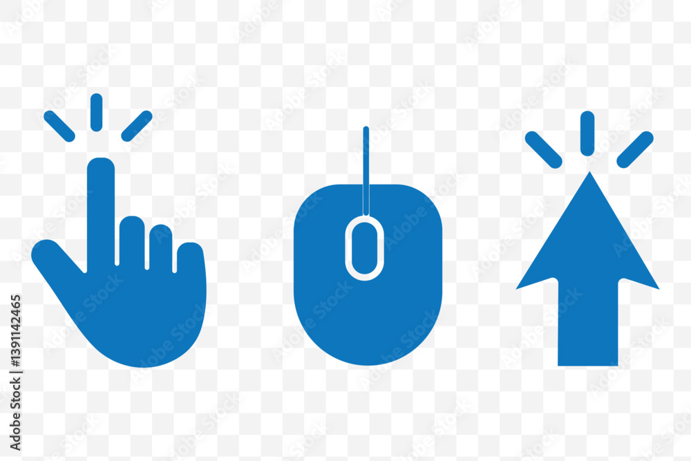 Poster cursor click, computer mouse icon set, vector arrow collection