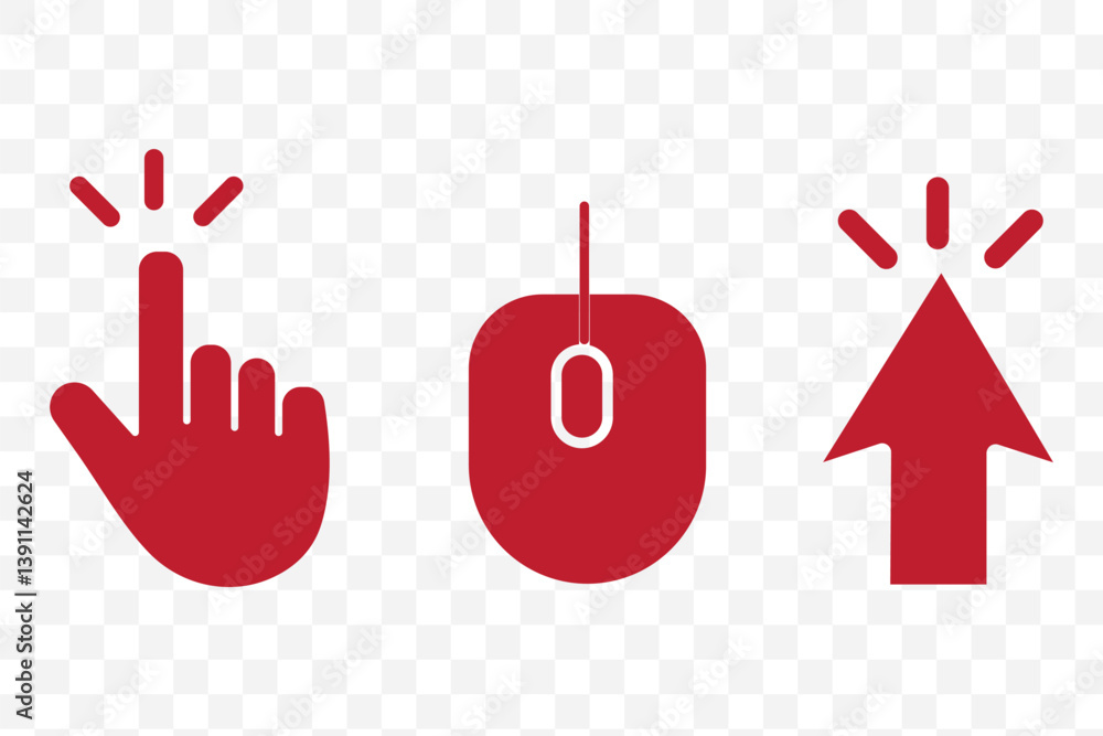 Poster cursor click, computer mouse icon set, vector arrow collection